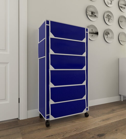 Nexa 6 Tier Shoe Rack With Wheels In Navy Blue Finish