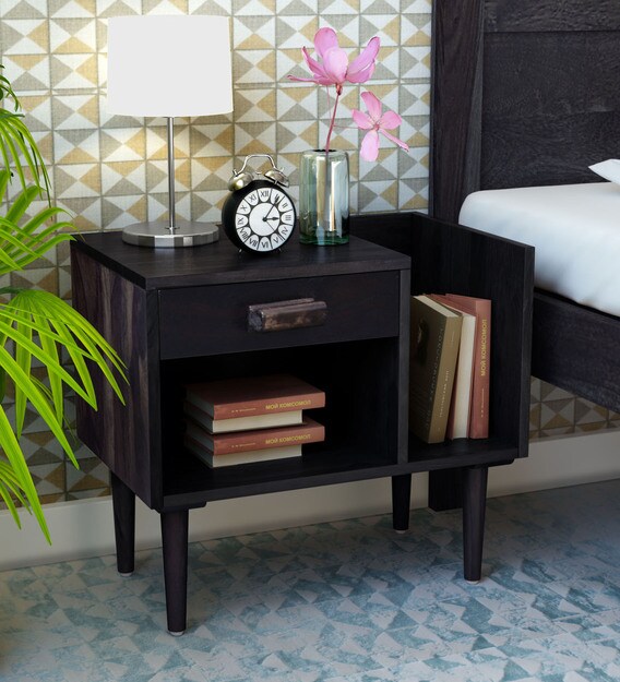 Buy Nexo Solid Wood Left Bed Side Table With Book Shelf In Warm Chestnut Finish By Woodsworth Online Contemporary Night Stands Tables Furniture Pepperfry Product