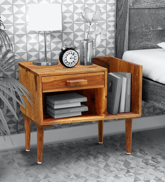 Buy Nexo Solid Wood Night Stand In Rustic Teak Finish By Woodsworth Online Contemporary Night Stands Tables Furniture Pepperfry Product