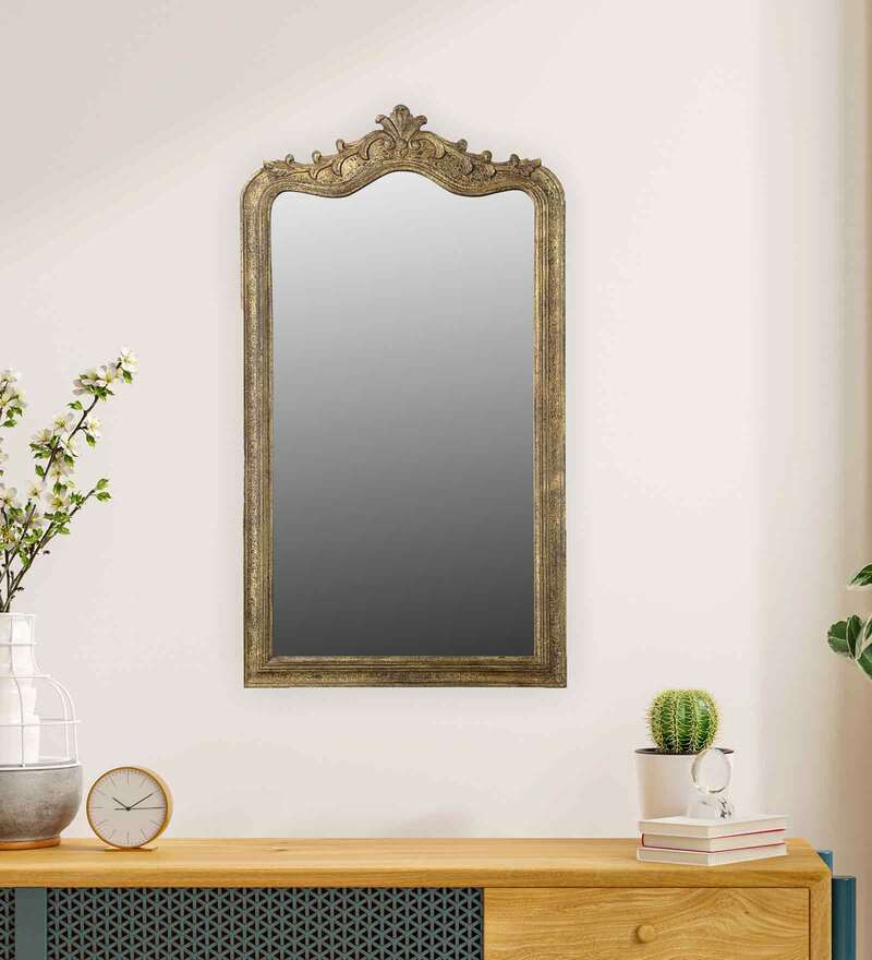 Buy Nefeli Wooden Frame Wall Mirror In Gold Online Decorative Mirrors