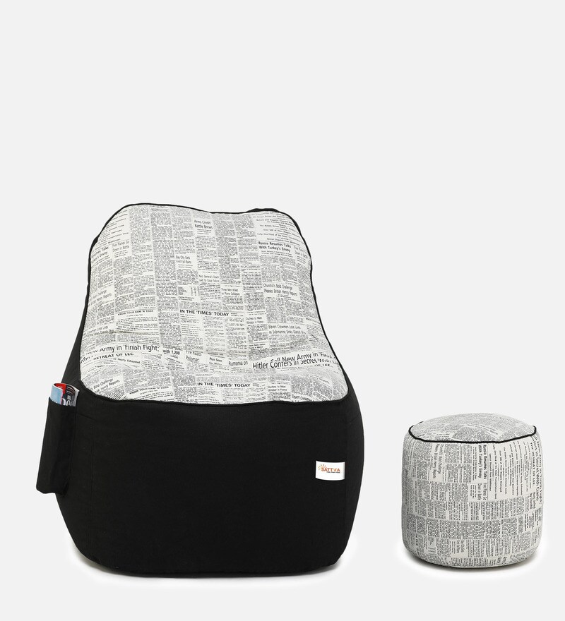 Buy Newspaper Print Combo Lounger XXXL Bean Bag & Round Pouffe With