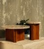 Nell Arch Coffee Table With Beige Panther Marble In Acacia Wood  Finish (Set of 2)