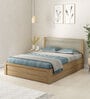Nester Queen Sized Bed With Front Pull Out Storage In Sebastian Oak & Melamine Finish