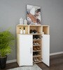 Nevera Shoe Cabinet In Beige Teak & Frosty White Finish