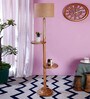 Felicity Beige Jute Shade Shelf Floor Lamp With Wood Base