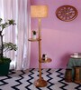 Felicity Beige Jute Shade Shelf Floor Lamp With Wood Base