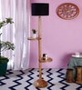 New Era  Black Cotton Drum Shade Wood Natural Table Floor Lamp