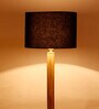 New Era  Black Cotton Drum Shade Wood Natural Table Floor Lamp
