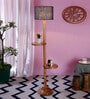 New Era  Blue Jute Drum Shade Wood Natural Table Floor Lamp