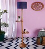 New Era  Blue Jute Drum Shade Wood Natural Table Floor Lamp