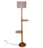 New Era  Grey Cotton Drum Shade Wood Natural Table Floor Lamp