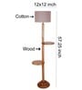 New Era  Grey Cotton Drum Shade Wood Natural Table Floor Lamp
