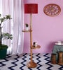 New Era  Maroon Jute Drum Shade Wood Natural Table Floor Lamp