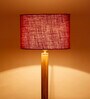 New Era  Maroon Jute Drum Shade Wood Natural Table Floor Lamp