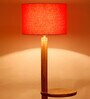 New Era  Orange  Cotton Drum Shade Wood Natural Table Floor Lamp