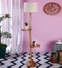 Damien White Jute Shade Shelf Floor Lamp With Wood Base
