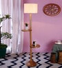 Damien White Jute Shade Shelf Floor Lamp With Wood Base
