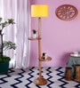 Malan Yellow Cottan Fabric Shade Shelf Floor Lamp With Wood Base