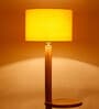 Malan Yellow Cottan Fabric Shade Shelf Floor Lamp With Wood Base