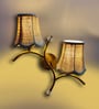 Dual wall mounted gold lamp with Vintage Beige Jute Shade