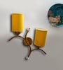 Dual wall mounted gold lamp with Yellow Cotton Shade