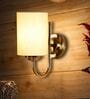 Off White Cotton Wall Mounted Lamp with Steel Base