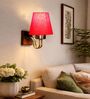 Designer Red Conical Fabric Shade Wall Lamp in Wood & Metal