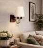off-white Conical Cotton Fabric Shade Wall Lamp with Wood & Metal