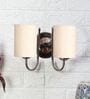 Dual Off White Cotton Wall Mounted Lamp with Steel Base