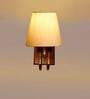 off-white Conical Cotton Fabric Shade Wall Lamp with Wood & Metal