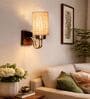 Beige Jute Elegant wall lamp with wood & metal frame . Ideal