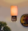 Grey Cotton Premium wall lamp with wood & metal frame and fabric shade. Ideal