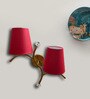 Dual wall mounted gold lamp with Red Cotton Shade