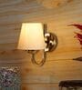 Off White Cotton Wall Mounted Lamp with Steel Base