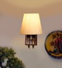 off-white Conical Cotton Fabric Shade Wall Lamp with Wood & Metal