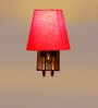 Designer Red Conical Fabric Shade Wall Lamp in Wood & Metal