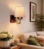 Indoor Conical White Jute Shade Wall Lamp with Wood & Metal
