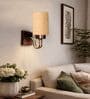 Beige Jute Elegant wall lamp with wood & metal frame . Ideal