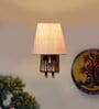 Indoor Conical White Jute Shade Wall Lamp with Wood & Metal