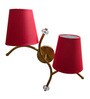Dual wall mounted gold lamp with Red Cotton Shade