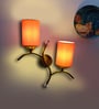 Dual wall mounted gold lamp with Orange Cotton Shade