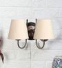Dual Off White Cotton Wall Mounted Lamp with Steel Base
