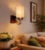 Beige Jute Elegant wall lamp with wood & metal frame . Ideal