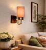 Grey Cotton Premium wall lamp with wood & metal frame and fabric shade. Ideal