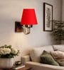 Designer Red Conical Fabric Shade Wall Lamp in Wood & Metal