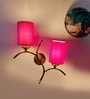 Dual wall mounted gold lamp with Red Cotton Shade