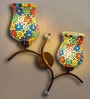 Dual wall mounted gold lamp with Multicolor Mosaic Glass