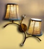 Dual wall mounted gold lamp with Vintage Beige Jute Shade