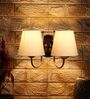 Dual Off White Cotton Wall Mounted Lamp with Steel Base