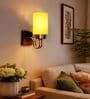 Yellow Cotton Elegant wall lamp with wood & metal base and fabric shade. Perfect